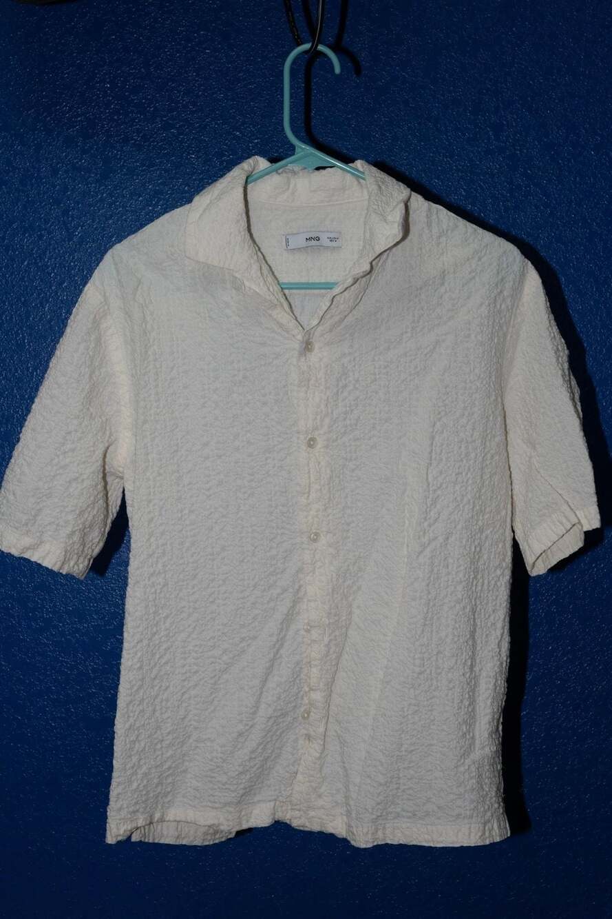 Mango Light Yellow Short Sleeve Button Up Blouse